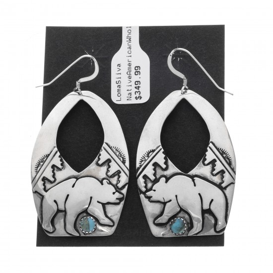 Bear Cloud Sun Natural Turquoise .925 Sterling Silver Certified Authentic Navajo Native American Handmade Dangle Earrings 27215 All Products NB181212224249 27215 (by LomaSiiva) Bear Cloud Sun Natural Turquoise .925 Sterling Silver Certified Authentic Navajo Native American Handmade Dangle Earrings 27215 All Products NB181212224249 27215 (by LomaSiiva)