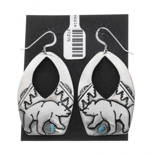 Bear Cloud Sun Natural Turquoise .925 Sterling Silver Certified Authentic Navajo Native American Handmade Dangle Earrings 27215 All Products NB181212224249 27215 (by LomaSiiva) Bear Cloud Sun Natural Turquoise .925 Sterling Silver Certified Authentic Navajo Native American Handmade Dangle Earrings 27215 All Products NB181212224249 27215 (by LomaSiiva)