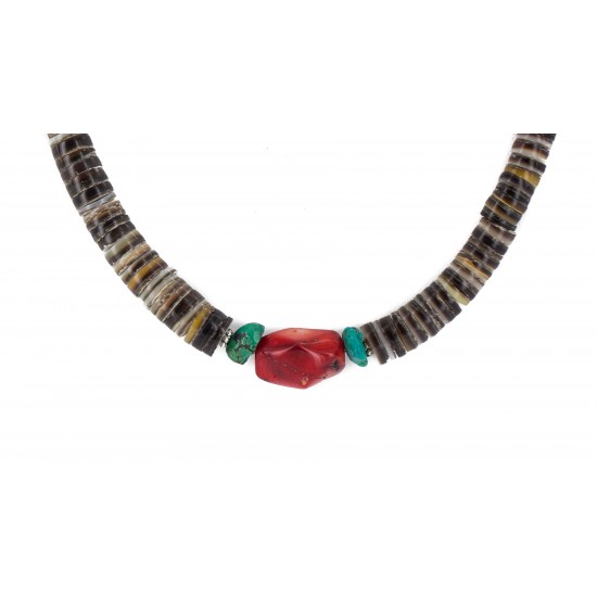 .925 Sterling Silver Certified Authentic Navajo Natural Turquoise Graduated Heishi Coral Native American Necklace 95004-10 Clearance NB160227221617 95004-10 (by LomaSiiva) .925 Sterling Silver Certified Authentic Navajo Natural Turquoise Graduated Heishi Coral Native American Necklace 95004-10 Clearance NB160227221617 95004-10 (by LomaSiiva)