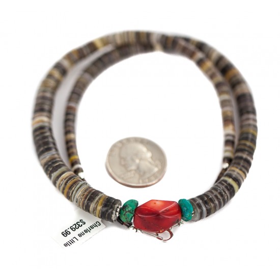 .925 Sterling Silver Certified Authentic Navajo Natural Turquoise Graduated Heishi Coral Native American Necklace 95004-10 Clearance NB160227221617 95004-10 (by LomaSiiva) .925 Sterling Silver Certified Authentic Navajo Natural Turquoise Graduated Heishi Coral Native American Necklace 95004-10 Clearance NB160227221617 95004-10 (by LomaSiiva)
