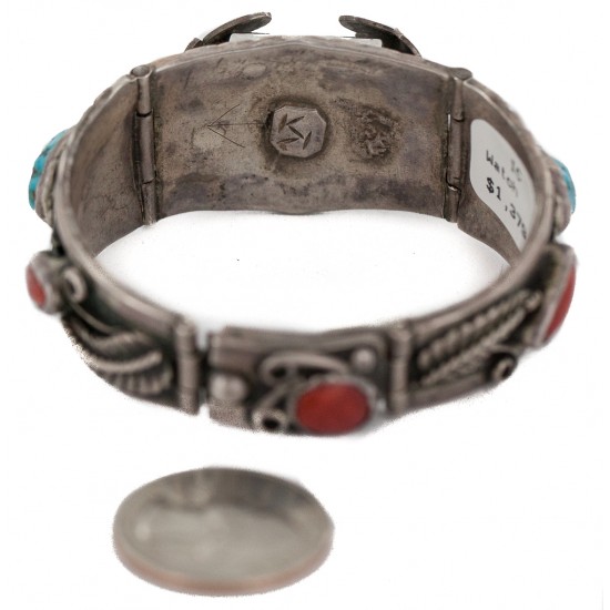 .925 Sterling Silver Handmade Certified Authentic Signed Navajo Natural Turquoise Coral Native American Watchband 1132 All Products NB160406070046 1132 (by LomaSiiva) .925 Sterling Silver Handmade Certified Authentic Signed Navajo Natural Turquoise Coral Native American Watchband 1132 All Products NB160406070046 1132 (by LomaSiiva)