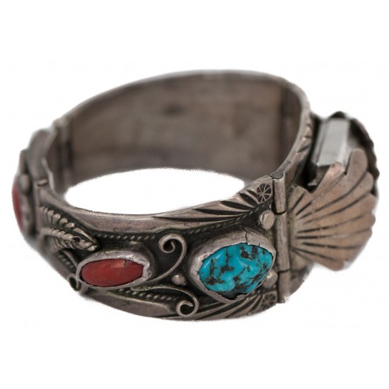 .925 Sterling Silver Handmade Certified Authentic Signed Navajo Natural Turquoise Coral Native American Watchband 1132 All Products NB160406070046 1132 (by LomaSiiva) .925 Sterling Silver Handmade Certified Authentic Signed Navajo Natural Turquoise Coral Native American Watchband 1132 All Products NB160406070046 1132 (by LomaSiiva)