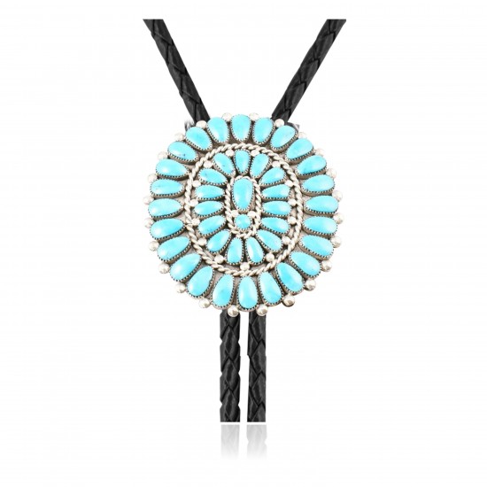 Handmade Certified Authentic Navajo .925 Sterling Silver Native American Natural Turquoise Bolo Tie 34111 Handmade Certified Authentic Navajo .925 Sterling Silver Native American Natural Turquoise Bolo Tie 34111