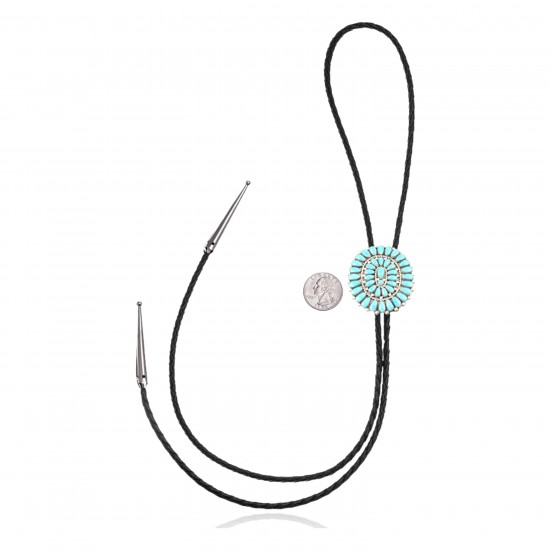 Handmade Certified Authentic Navajo .925 Sterling Silver Native American Natural Turquoise Bolo Tie 34111 Handmade Certified Authentic Navajo .925 Sterling Silver Native American Natural Turquoise Bolo Tie 34111
