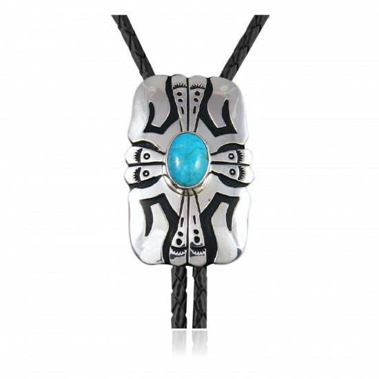Sun Feather.925 Sterling Silver Certified Authentic Handmade Navajo Native American Natural Turquoise Bolo Tie 34112 Sun Feather.925 Sterling Silver Certified Authentic Handmade Navajo Native American Natural Turquoise Bolo Tie 34112