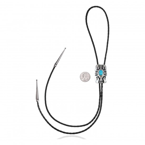Sun Feather.925 Sterling Silver Certified Authentic Handmade Navajo Native American Natural Turquoise Bolo Tie 34112 Sun Feather.925 Sterling Silver Certified Authentic Handmade Navajo Native American Natural Turquoise Bolo Tie 34112