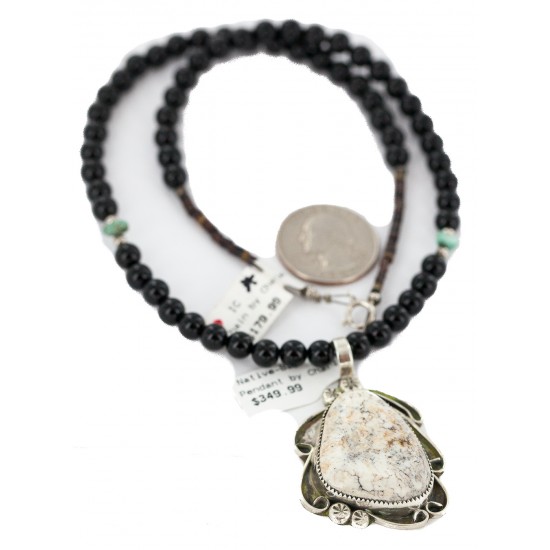 .925 Sterling Silver Certified Authentic Navajo Natural White Buffalo Black Onyx Native American Necklace and Pendant 18279-2-15786 All Products NB160430211936 18279-2-15786 (by LomaSiiva) .925 Sterling Silver Certified Authentic Navajo Natural White Buffalo Black Onyx Native American Necklace and Pendant 18279-2-15786 All Products NB160430211936 18279-2-15786 (by LomaSiiva)