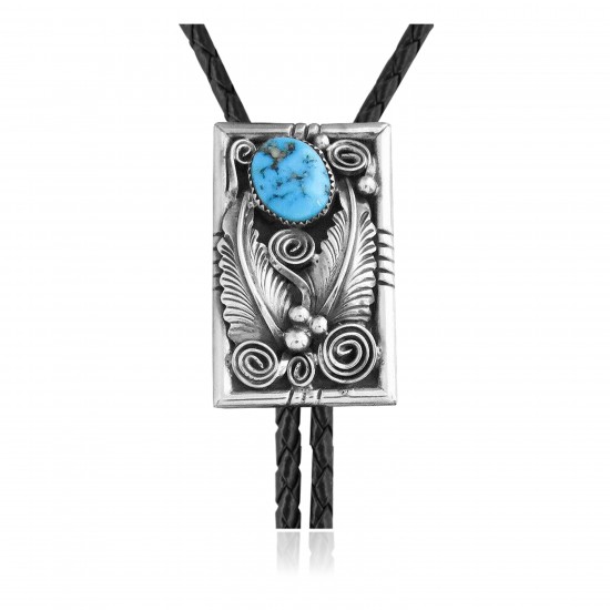 Feather .925 Sterling Silver Certified Authentic Handmade Navajo Native American Natural Turquoise Bolo Tie 34168 Feather .925 Sterling Silver Certified Authentic Handmade Navajo Native American Natural Turquoise Bolo Tie 34168