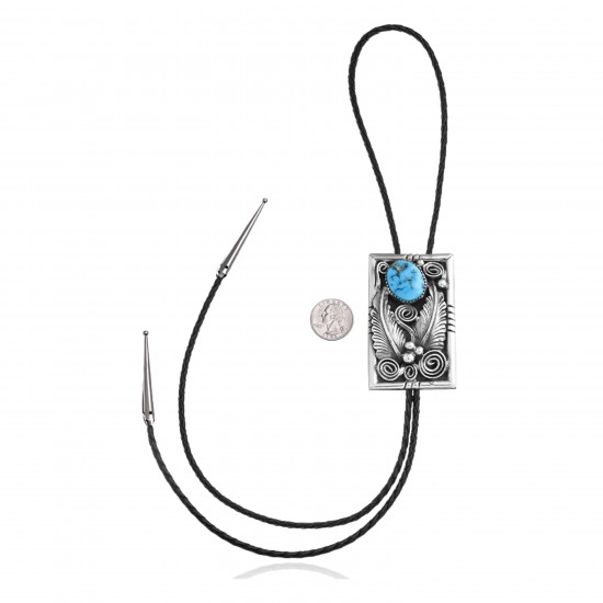 Feather .925 Sterling Silver Certified Authentic Handmade Navajo Native American Natural Turquoise Bolo Tie 34168 Feather .925 Sterling Silver Certified Authentic Handmade Navajo Native American Natural Turquoise Bolo Tie 34168
