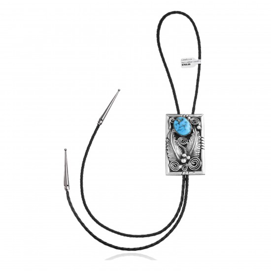 Feather .925 Sterling Silver Certified Authentic Handmade Navajo Native American Natural Turquoise Bolo Tie 34168 Feather .925 Sterling Silver Certified Authentic Handmade Navajo Native American Natural Turquoise Bolo Tie 34168
