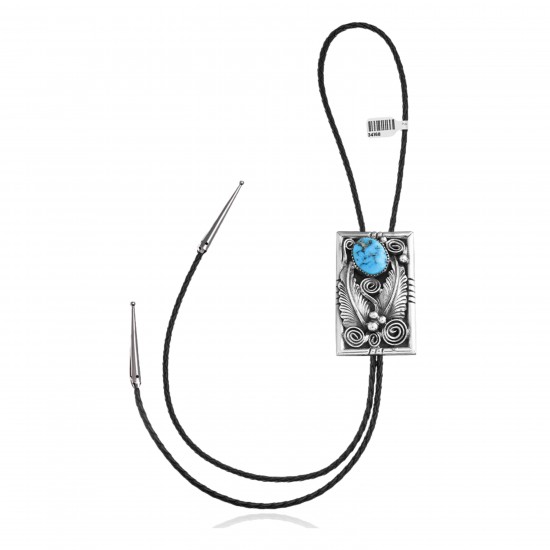 Feather .925 Sterling Silver Certified Authentic Handmade Navajo Native American Natural Turquoise Bolo Tie 34168 Feather .925 Sterling Silver Certified Authentic Handmade Navajo Native American Natural Turquoise Bolo Tie 34168