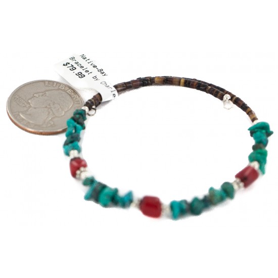 Navajo Certified Authentic Natural Turquoise Heishi Coral Native American Adjustable Wrap Bracelet 13172-14 All Products NB160507214658 13172-14 (by LomaSiiva) Navajo Certified Authentic Natural Turquoise Heishi Coral Native American Adjustable Wrap Bracelet 13172-14 All Products NB160507214658 13172-14 (by LomaSiiva)