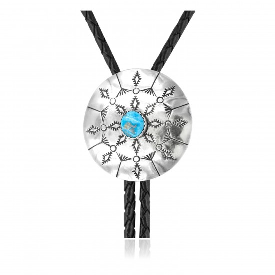 Handmade Certified Authentic Navajo .925 Sterling Silver Native American Natural Turquoise Bolo Tie 34187 Handmade Certified Authentic Navajo .925 Sterling Silver Native American Natural Turquoise Bolo Tie 34187