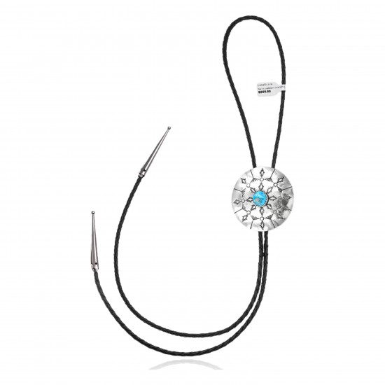 Handmade Certified Authentic Navajo .925 Sterling Silver Native American Natural Turquoise Bolo Tie 34187 Handmade Certified Authentic Navajo .925 Sterling Silver Native American Natural Turquoise Bolo Tie 34187