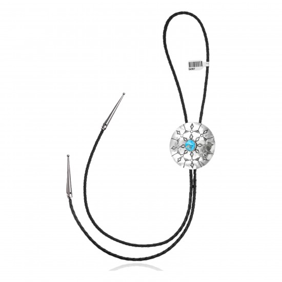 Handmade Certified Authentic Navajo .925 Sterling Silver Native American Natural Turquoise Bolo Tie 34187 Handmade Certified Authentic Navajo .925 Sterling Silver Native American Natural Turquoise Bolo Tie 34187
