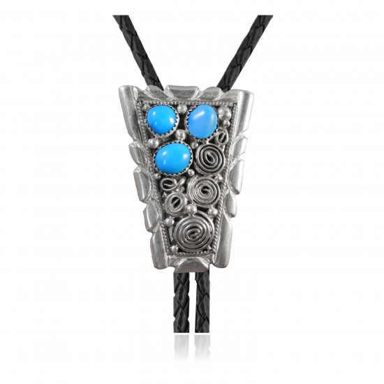 Handmade Certified Authentic Navajo .925 Sterling Silver Native American Natural Turquoise Bolo Tie 34188 Handmade Certified Authentic Navajo .925 Sterling Silver Native American Natural Turquoise Bolo Tie 34188