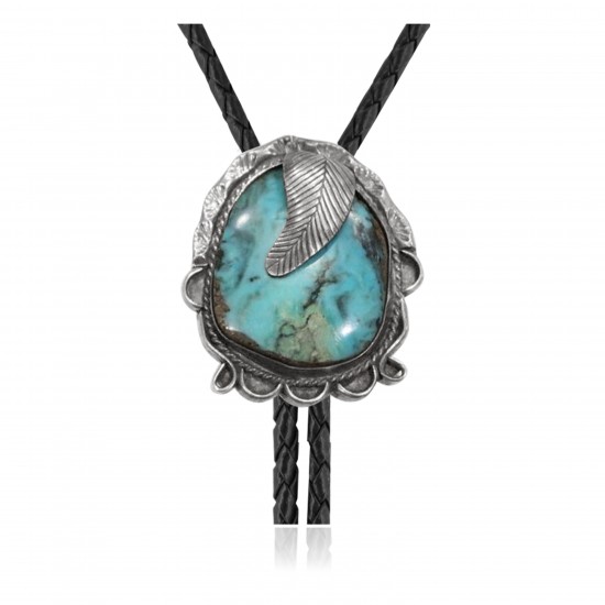 Feather .925 Sterling Silver Certified Authentic Handmade Navajo Native American Natural Turquoise Bolo Tie 34192 Feather .925 Sterling Silver Certified Authentic Handmade Navajo Native American Natural Turquoise Bolo Tie 34192
