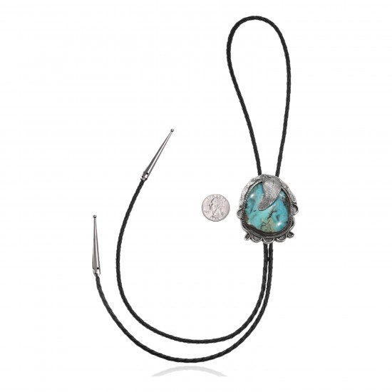 Feather .925 Sterling Silver Certified Authentic Handmade Navajo Native American Natural Turquoise Bolo Tie 34192 Feather .925 Sterling Silver Certified Authentic Handmade Navajo Native American Natural Turquoise Bolo Tie 34192