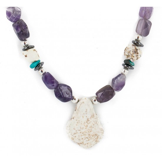 .925 Sterling Silver Certified Authentic Navajo White Howlite Amethyst Hematite Native American Necklace 750232-3 All Products NB160514231652 750232-3 (by LomaSiiva) .925 Sterling Silver Certified Authentic Navajo White Howlite Amethyst Hematite Native American Necklace 750232-3 All Products NB160514231652 750232-3 (by LomaSiiva)