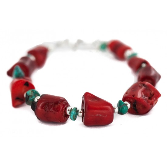 Navajo .925 Sterling Silver Certified Authentic Natural Turquoise Coral Native American Bracelet 13176-2 All Products NB160514220353 13176-2 (by LomaSiiva) Navajo .925 Sterling Silver Certified Authentic Natural Turquoise Coral Native American Bracelet 13176-2 All Products NB160514220353 13176-2 (by LomaSiiva)