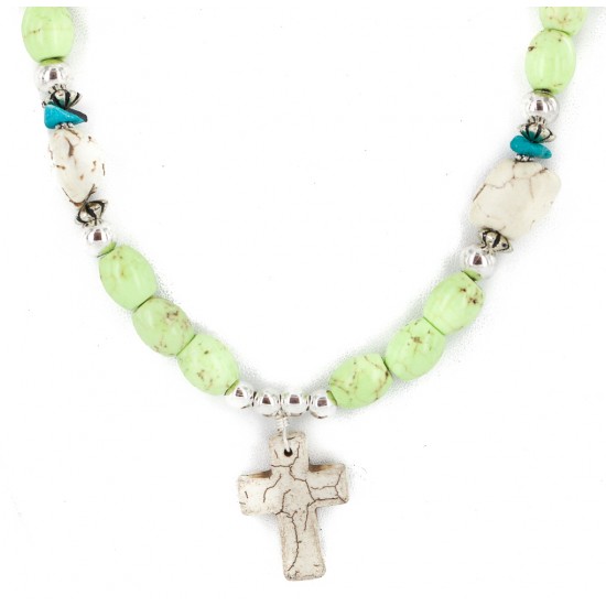 Cross .925 Sterling Silver Certified Authentic Navajo White Howlite Gaspeite Native American Necklace 750237-9 All Products NB160520193632 750237-9 (by LomaSiiva) Cross .925 Sterling Silver Certified Authentic Navajo White Howlite Gaspeite Native American Necklace 750237-9 All Products NB160520193632 750237-9 (by LomaSiiva)