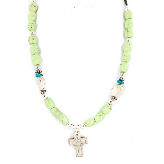 Cross .925 Sterling Silver Certified Authentic Navajo White Howlite Gaspeite Native American Necklace 750237-9 All Products NB160520193632 750237-9 (by LomaSiiva) Cross .925 Sterling Silver Certified Authentic Navajo White Howlite Gaspeite Native American Necklace 750237-9 All Products NB160520193632 750237-9 (by LomaSiiva)