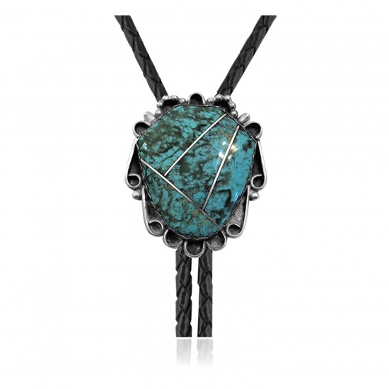 Handmade Certified Authentic Navajo .925 Sterling Silver Native American Natural Turquoise Bolo Tie 34275 Handmade Certified Authentic Navajo .925 Sterling Silver Native American Natural Turquoise Bolo Tie 34275