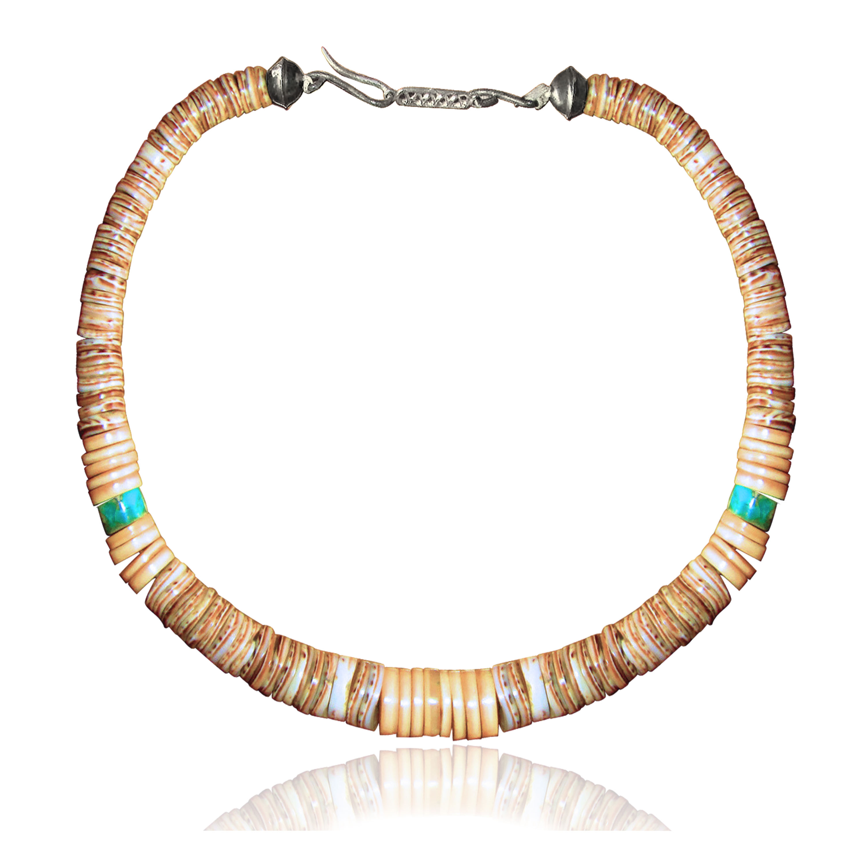 .925 Sterling Silver Certified Authentic Navajo Native American 1 strand Natural Turquoise Graduated Melon Shell Necklace 35118 .925 Sterling Silver Certified Authentic Navajo Native American 1 strand Natural Turquoise Graduated Melon Shell Necklace 35118
