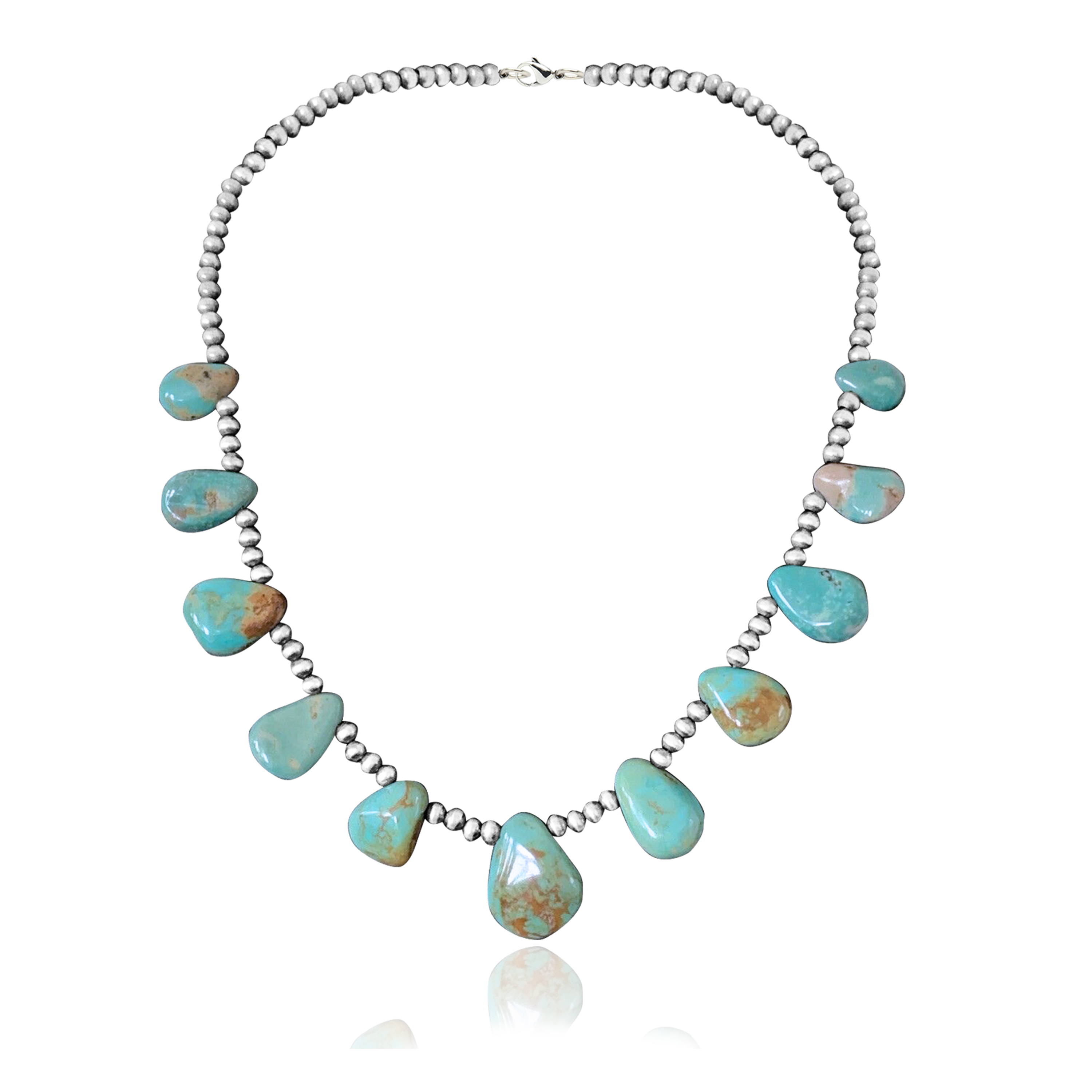 .925 Sterling Silver Certified Authentic Navajo Native American Natural Turquoise Necklace 35154 .925 Sterling Silver Certified Authentic Navajo Native American Natural Turquoise Necklace 35154