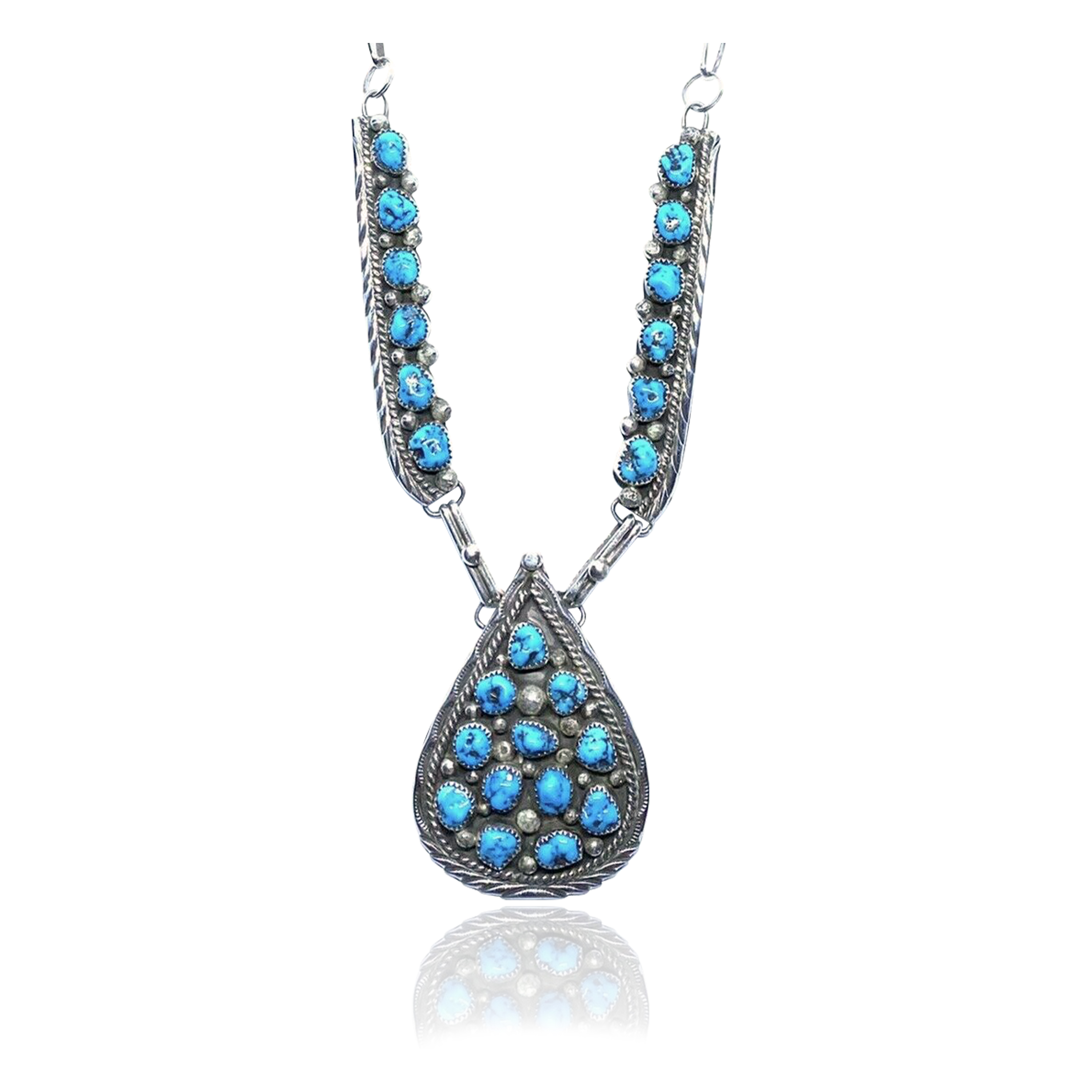 Large .925 Sterling Silver Certified Authentic Navajo Native American Natural Turquoise Necklace 35157 Large .925 Sterling Silver Certified Authentic Navajo Native American Natural Turquoise Necklace 35157