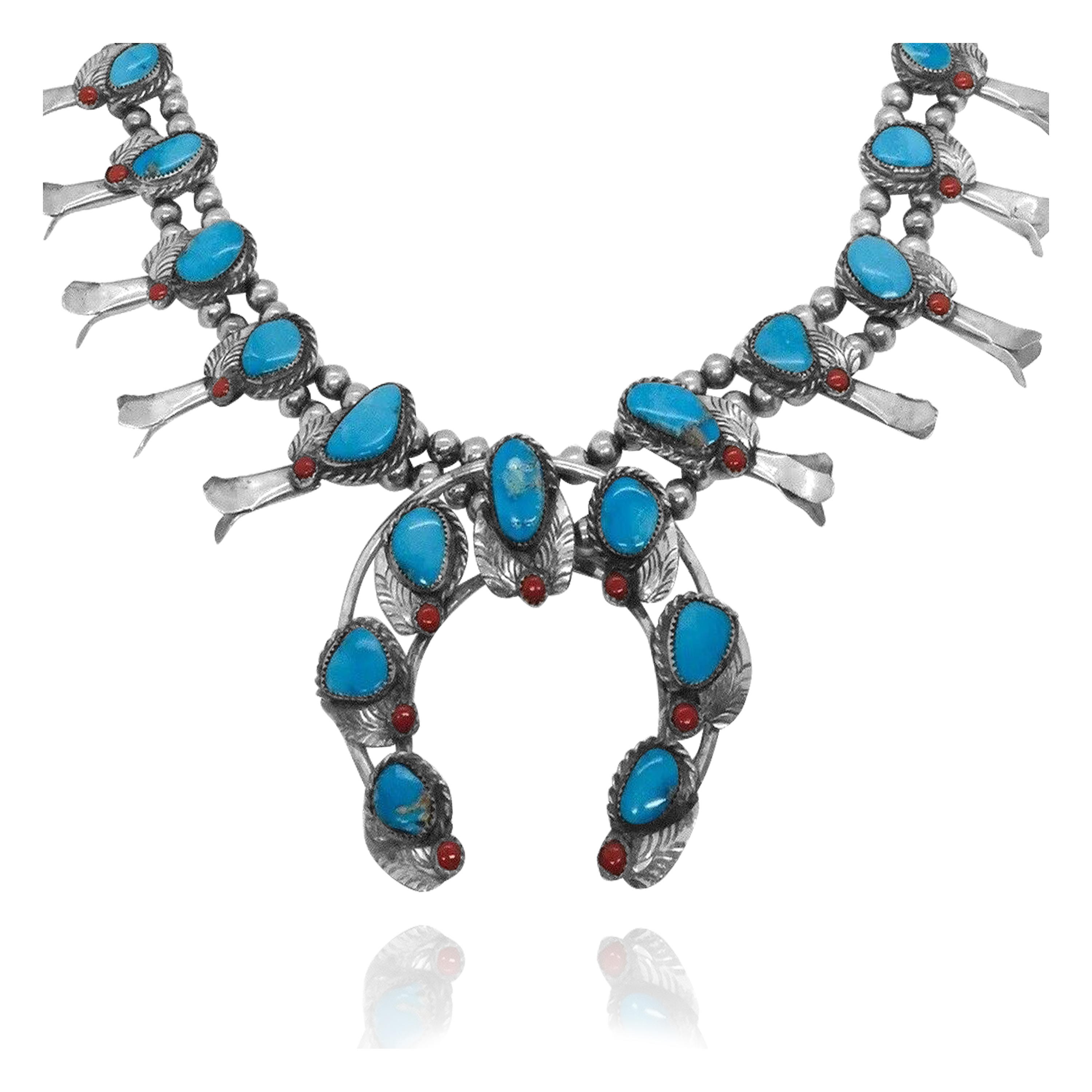 Squash Blossom .925 Sterling Silver Certified Authentic Navajo Native American Natural Turquoise Necklace 35177 Squash Blossom .925 Sterling Silver Certified Authentic Navajo Native American Natural Turquoise Necklace 35177