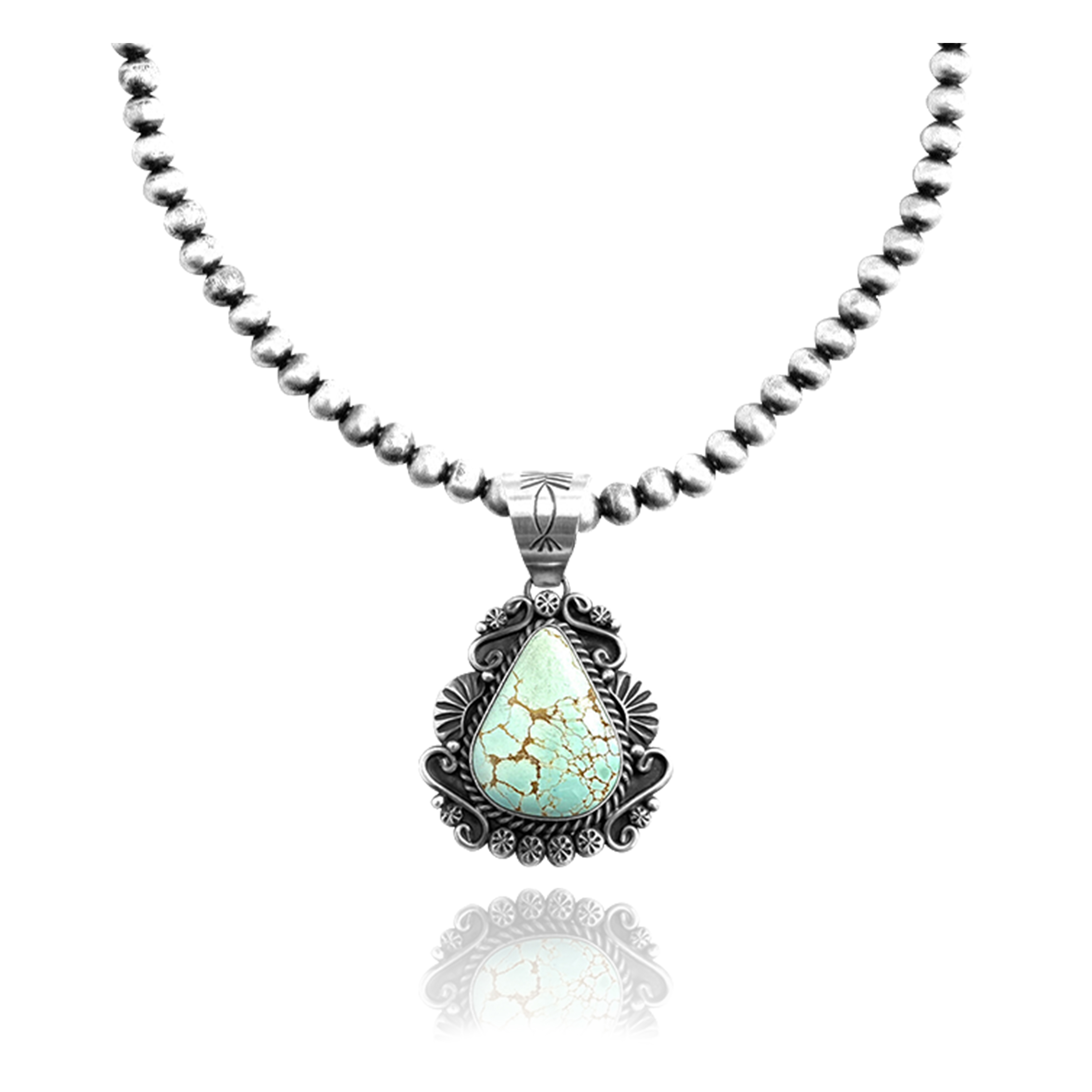 .925 Sterling Silver Certified Authentic Navajo Native American Natural Turquoise Necklace Pendant 35193 .925 Sterling Silver Certified Authentic Navajo Native American Natural Turquoise Necklace Pendant 35193