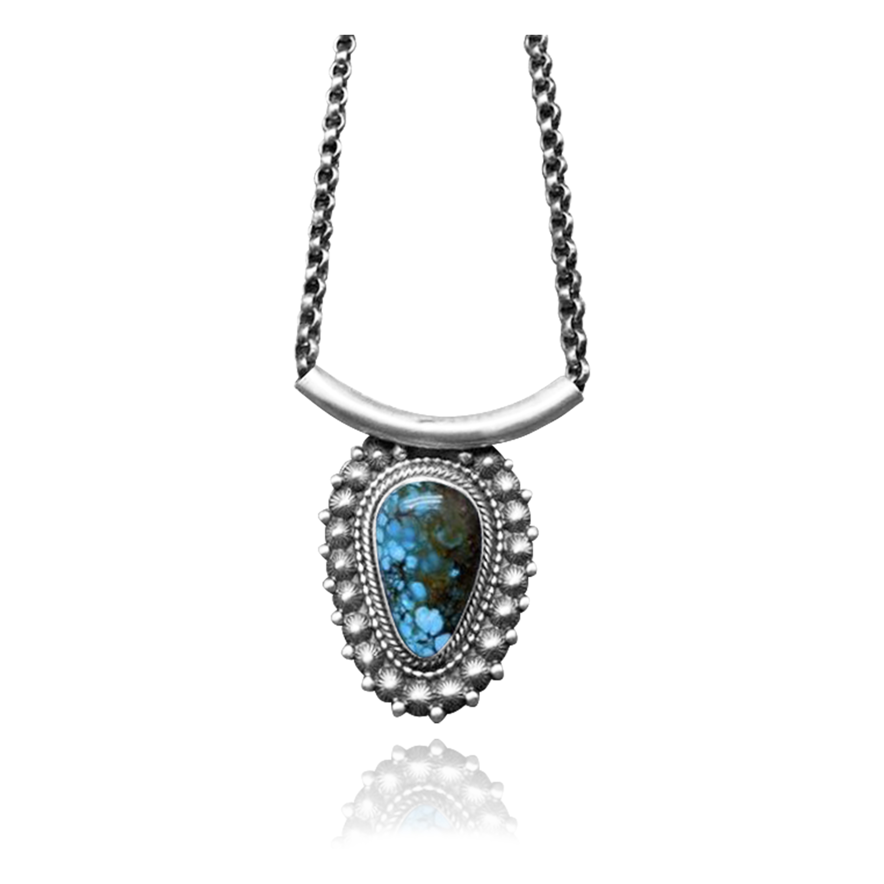 Sun .925 Sterling Silver Certified Authentic Navajo Native American Natural Turquoise Necklace 35196 Sun .925 Sterling Silver Certified Authentic Navajo Native American Natural Turquoise Necklace 35196