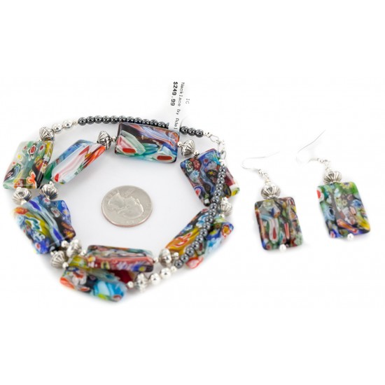 Certified Authentic Navajo .925 Sterling Silver Multicolor Glass Natural Hematite Set 17057 Sets NB160113214134 17057 (by LomaSiiva) Certified Authentic Navajo .925 Sterling Silver Multicolor Glass Natural Hematite Set 17057 Sets NB160113214134 17057 (by LomaSiiva)
