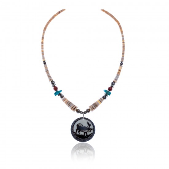 Elk .925 Sterling Silver Certified Authentic Navajo Native American Natural Turquoise Red Jasper Graduated Melon Shell Necklace 11051 All Products NB1809262232256 11051 (by LomaSiiva) Elk .925 Sterling Silver Certified Authentic Navajo Native American Natural Turquoise Red Jasper Graduated Melon Shell Necklace 11051 All Products NB1809262232256 11051 (by LomaSiiva)