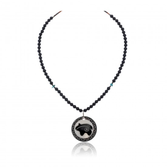 Bear .925 Sterling Silver Certified Authentic Navajo Native American Natural Turquoise Black Onyx Necklace 11051-3 All Products NB1809262232252 11051-3 (by LomaSiiva) Bear .925 Sterling Silver Certified Authentic Navajo Native American Natural Turquoise Black Onyx Necklace 11051-3 All Products NB1809262232252 11051-3 (by LomaSiiva)