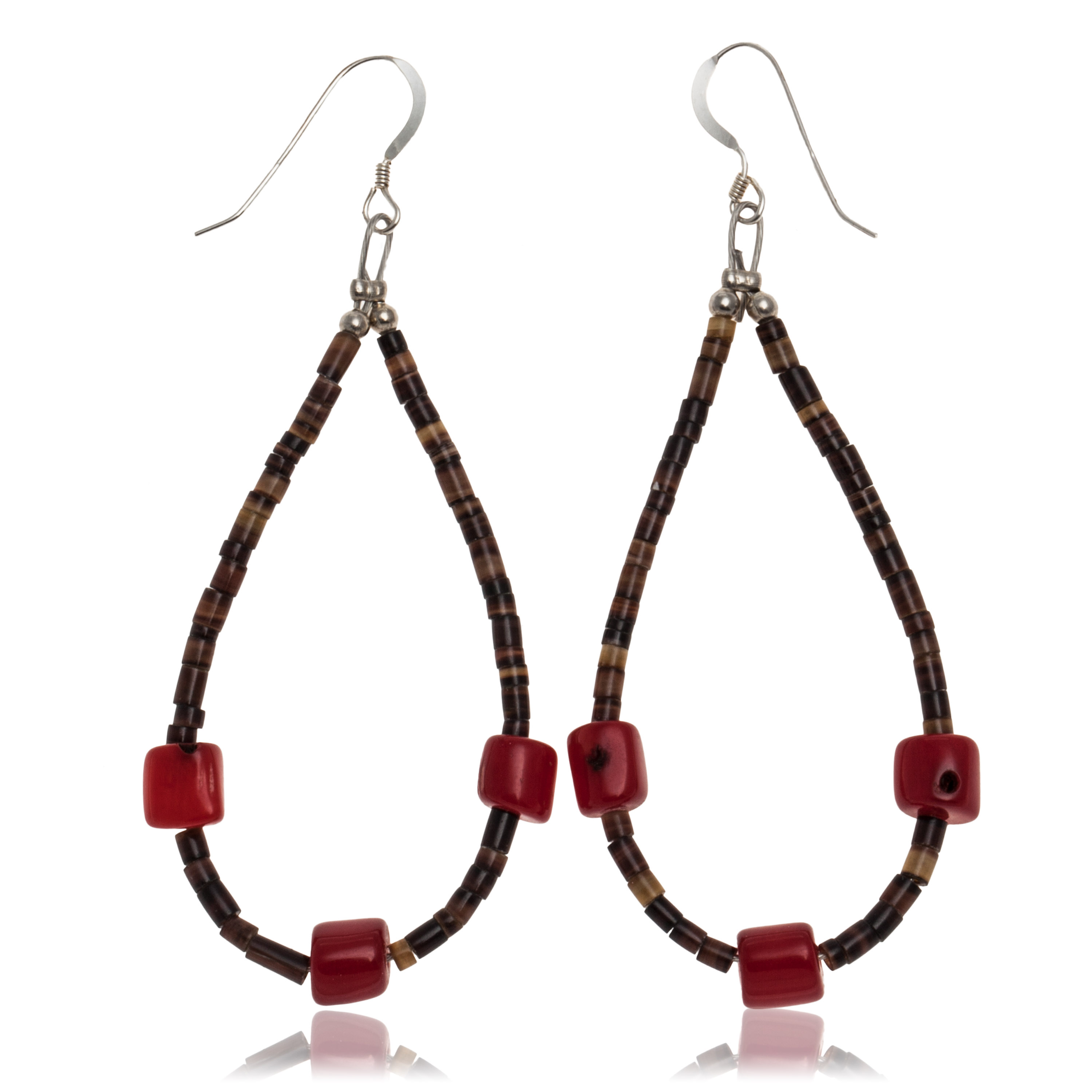 Coral .925 Sterling Silver Hooks Certified Authentic Navajo Native American Hoop Dangle Earrings 27281 Coral .925 Sterling Silver Hooks Certified Authentic Navajo Native American Hoop Dangle Earrings 27281