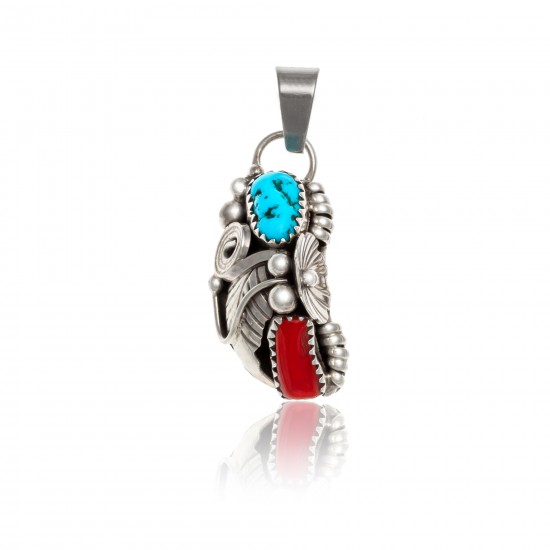 Flower .925 Sterling Silver Certified Authentic Handmade Navajo Native American Natural Turquoise and Coral Pendant 26211-1 Pendants NB160121214221 26211-1 (by LomaSiiva) Flower .925 Sterling Silver Certified Authentic Handmade Navajo Native American Natural Turquoise and Coral Pendant 26211-1 Pendants NB160121214221 26211-1 (by LomaSiiva)