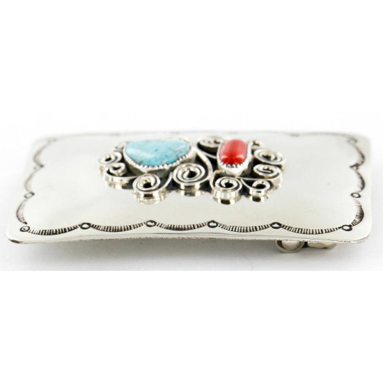 Certified Authentic Flower Navajo Nickel Natural Turquoise and Coral Native American Buckle 1192-2 All Products 371217485228 1192-2 (by LomaSiiva) Certified Authentic Flower Navajo Nickel Natural Turquoise and Coral Native American Buckle 1192-2 All Products 371217485228 1192-2 (by LomaSiiva)
