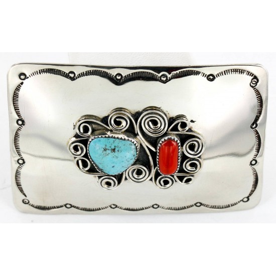 Certified Authentic Flower Navajo Nickel Natural Turquoise and Coral Native American Buckle 1192-2 All Products 371217485228 1192-2 (by LomaSiiva) Certified Authentic Flower Navajo Nickel Natural Turquoise and Coral Native American Buckle 1192-2 All Products 371217485228 1192-2 (by LomaSiiva)