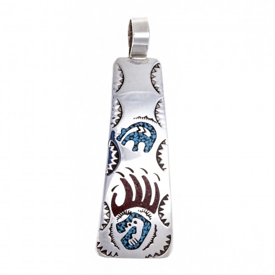 Bear Paw .925 Starling Silver Certified Authentic Handmade Navajo Native American Natural Turquoise Coral Pendent 24541 Pendants NB180602181535 24541 (by LomaSiiva) Bear Paw .925 Starling Silver Certified Authentic Handmade Navajo Native American Natural Turquoise Coral Pendent 24541 Pendants NB180602181535 24541 (by LomaSiiva)