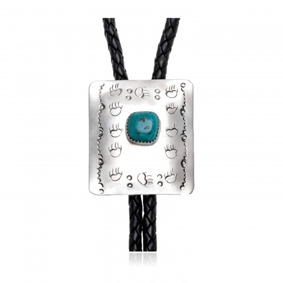 Bear Paw and Sun Natural Turquoise and Nickel Certified Authentic Navajo Native American Handmade Bolo Tie 24488-5 All Products NB160330220718 24488-5 (by LomaSiiva) Bear Paw and Sun Natural Turquoise and Nickel Certified Authentic Navajo Native American Handmade Bolo Tie 24488-5 All Products NB160330220718 24488-5 (by LomaSiiva)