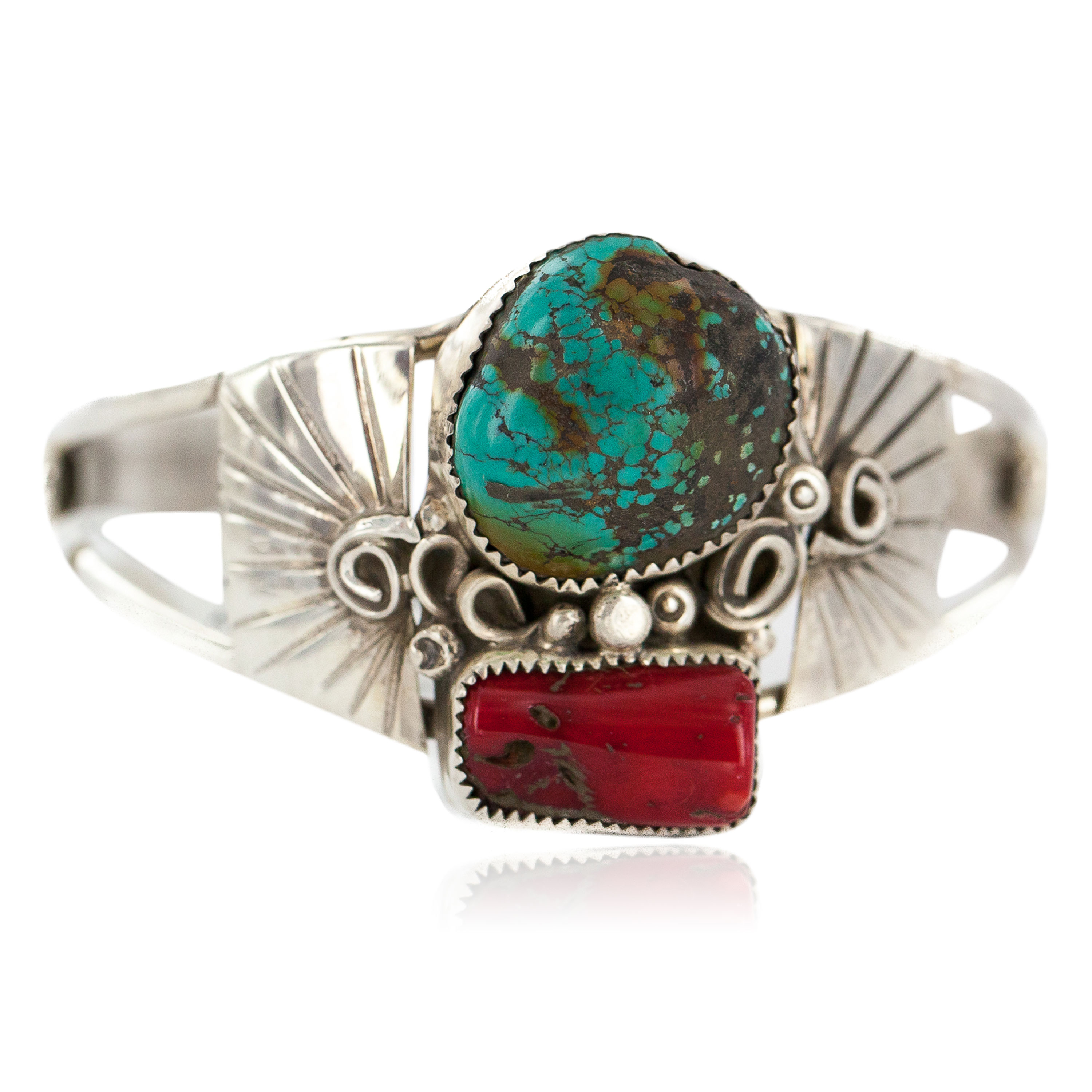 Certified Authentic .925 Sterling Silver Navajo Handmade Natural Turquoise Coral Native American Bracelet 1306 All Products NB160602214415 1306 (by LomaSiiva) Certified Authentic .925 Sterling Silver Navajo Handmade Natural Turquoise Coral Native American Bracelet 1306 All Products NB160602214415 1306 (by LomaSiiva)