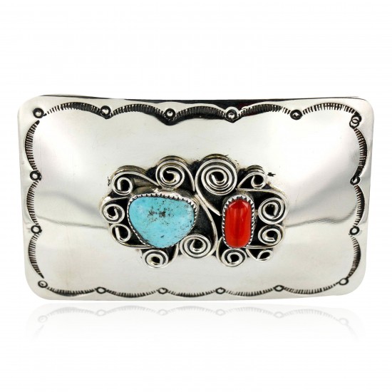 Certified Authentic Flower Navajo Nickel Natural Turquoise and Coral Native American Buckle 1192-2 All Products 371217485228 1192-2 (by LomaSiiva) Certified Authentic Flower Navajo Nickel Natural Turquoise and Coral Native American Buckle 1192-2 All Products 371217485228 1192-2 (by LomaSiiva)