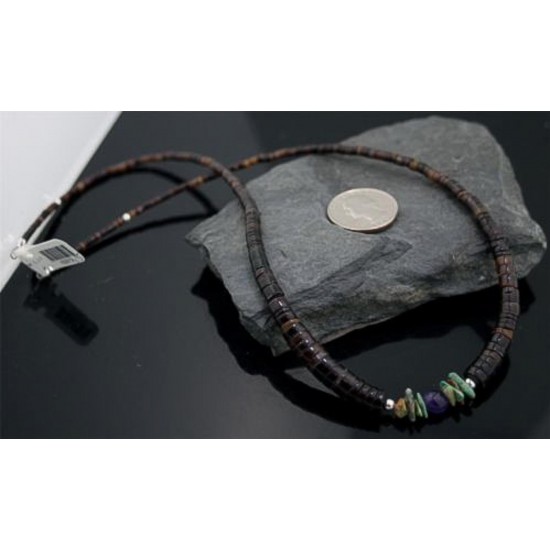 Certified Authentic Navajo .925 Sterling Silver Natural Turquoise Amethyst Graduated Heishi Native American Necklace 370840033797 All Products 15273-15 370840033797 (by LomaSiiva) Certified Authentic Navajo .925 Sterling Silver Natural Turquoise Amethyst Graduated Heishi Native American Necklace 370840033797 All Products 15273-15 370840033797 (by LomaSiiva)