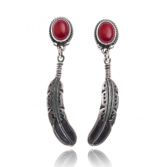 Coral .925 Sterling Silver Certified Authentic Navajo Native American Handmade Feather Post Earrings 18315-91 All Products NB181016201913 18315-91 (by LomaSiiva) Coral .925 Sterling Silver Certified Authentic Navajo Native American Handmade Feather Post Earrings 18315-91 All Products NB181016201913 18315-91 (by LomaSiiva)