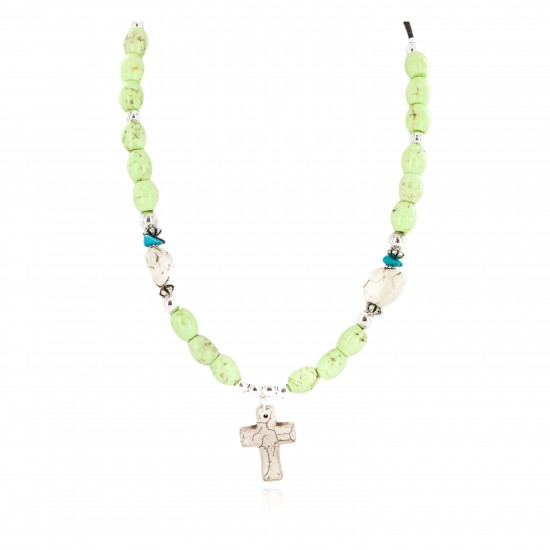 Cross .925 Sterling Silver Certified Authentic Navajo White Howlite Gaspeite Native American Necklace 750237-9 All Products NB160520193632 750237-9 (by LomaSiiva) Cross .925 Sterling Silver Certified Authentic Navajo White Howlite Gaspeite Native American Necklace 750237-9 All Products NB160520193632 750237-9 (by LomaSiiva)