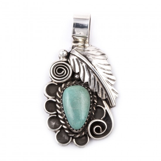 Flower and Leaf .925 Sterling Silver Certified Authentic Handmade Navajo Native American Natural Turquoise Pendant 1504 All Products NB180524003330 1504 (by LomaSiiva) Flower and Leaf .925 Sterling Silver Certified Authentic Handmade Navajo Native American Natural Turquoise Pendant 1504 All Products NB180524003330 1504 (by LomaSiiva)