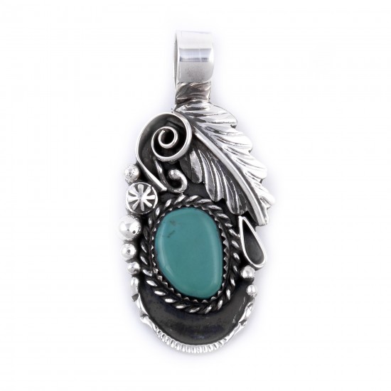 Flower and Leaf .925 Sterling Silver Certified Authentic Handmade Navajo Native American Natural Turquoise Pendant 27258 All Products NB180527001046 27258 (by LomaSiiva) Flower and Leaf .925 Sterling Silver Certified Authentic Handmade Navajo Native American Natural Turquoise Pendant 27258 All Products NB180527001046 27258 (by LomaSiiva)