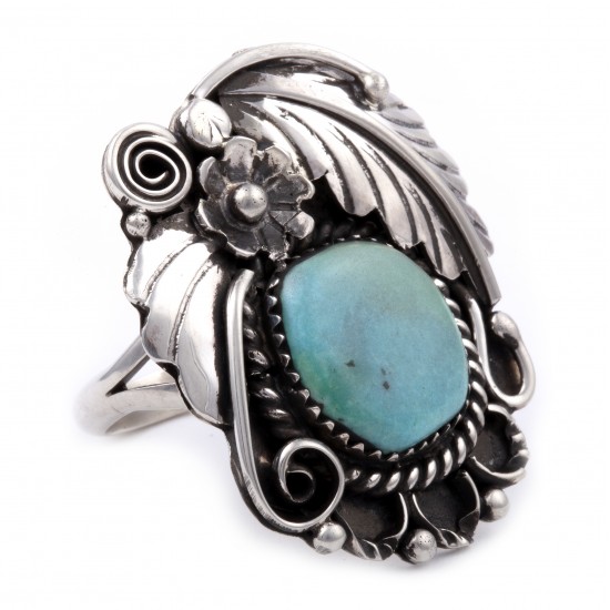 Flower and Leaf .925 Sterling Silver Certified Authentic Handmade Navajo Native American Natural Turquoise Ring 13224 All Products NB180527004605 13224 (by LomaSiiva) Flower and Leaf .925 Sterling Silver Certified Authentic Handmade Navajo Native American Natural Turquoise Ring 13224 All Products NB180527004605 13224 (by LomaSiiva)